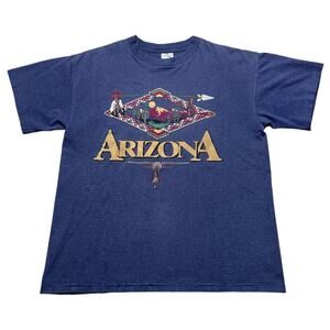Vintage Jerzees AZ Arizona Cactus Desert Graphic Destination Blue Shirt Mens L